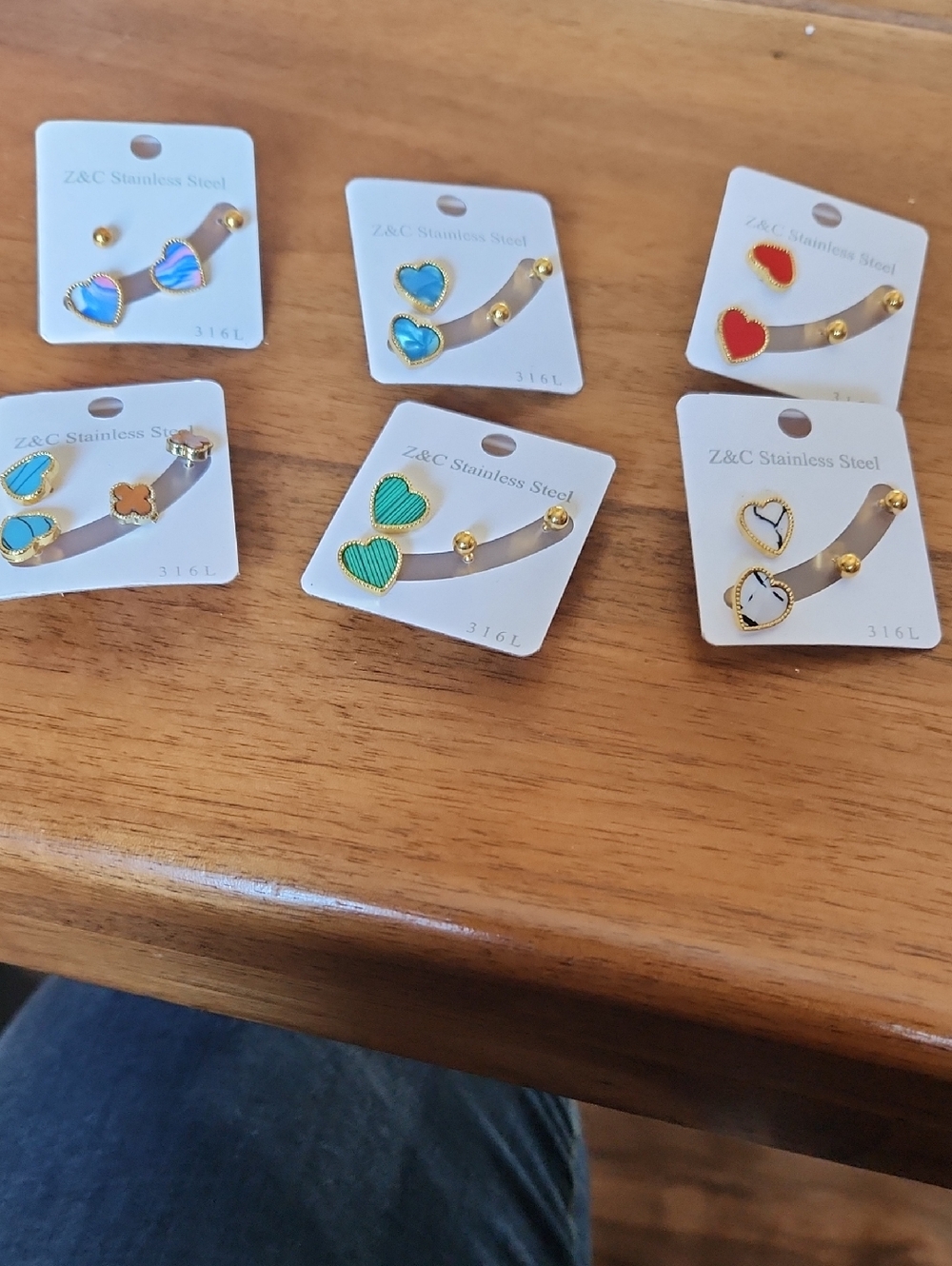 Z&C Heart Stud Earrings - Green and Blue Color Options